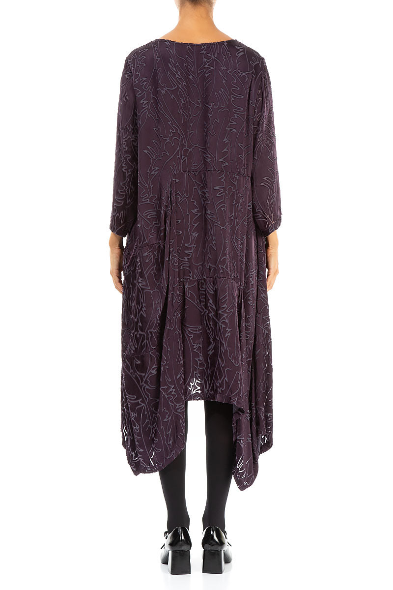 Draped Vintage Violet Devoré Feather Silk Dress 2