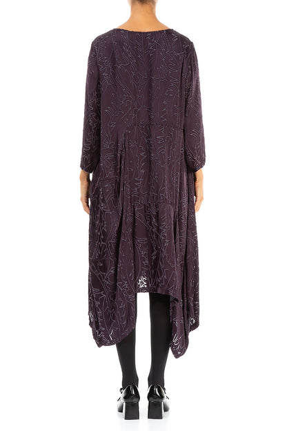 Draped Vintage Violet Devoré Feather Silk Dress 2