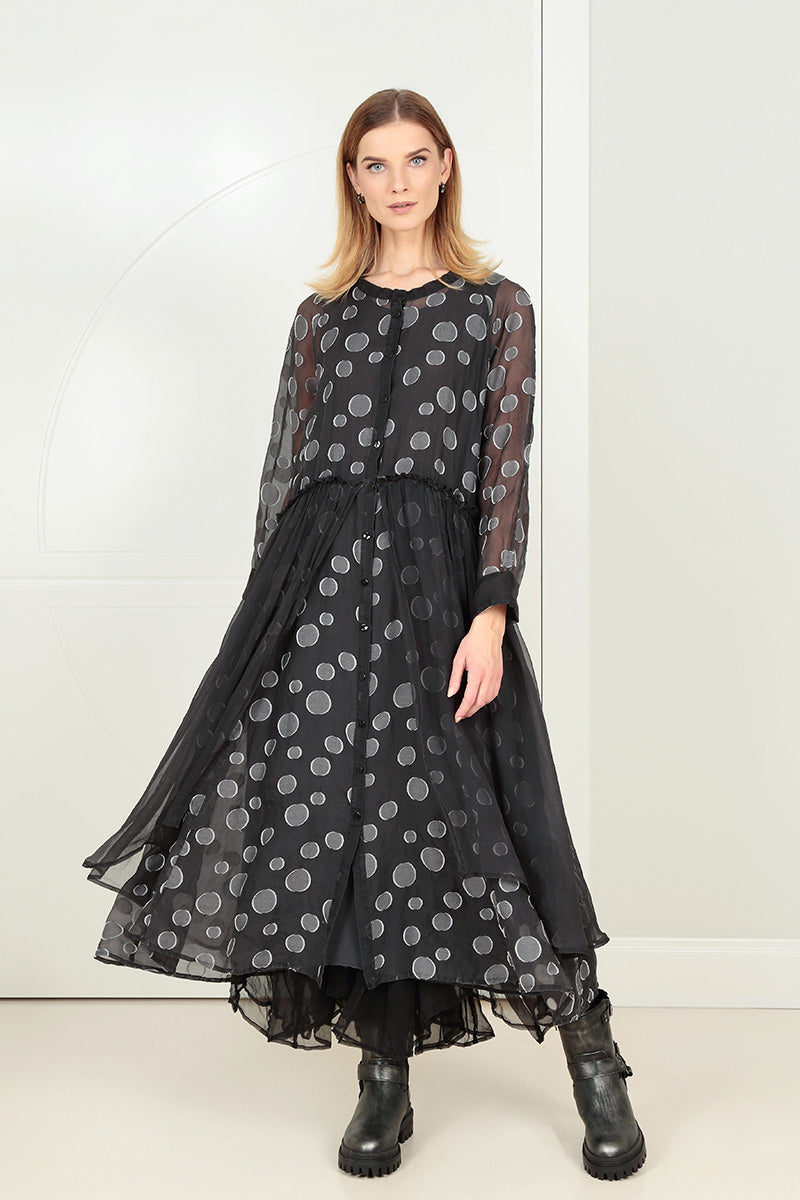 Draped Waist Grey Silver Bubbles Silk Dress 1