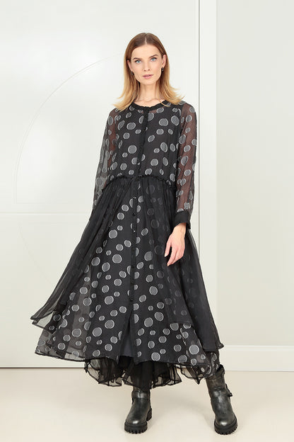 Draped Waist Grey Silver Bubbles Silk Dress 1