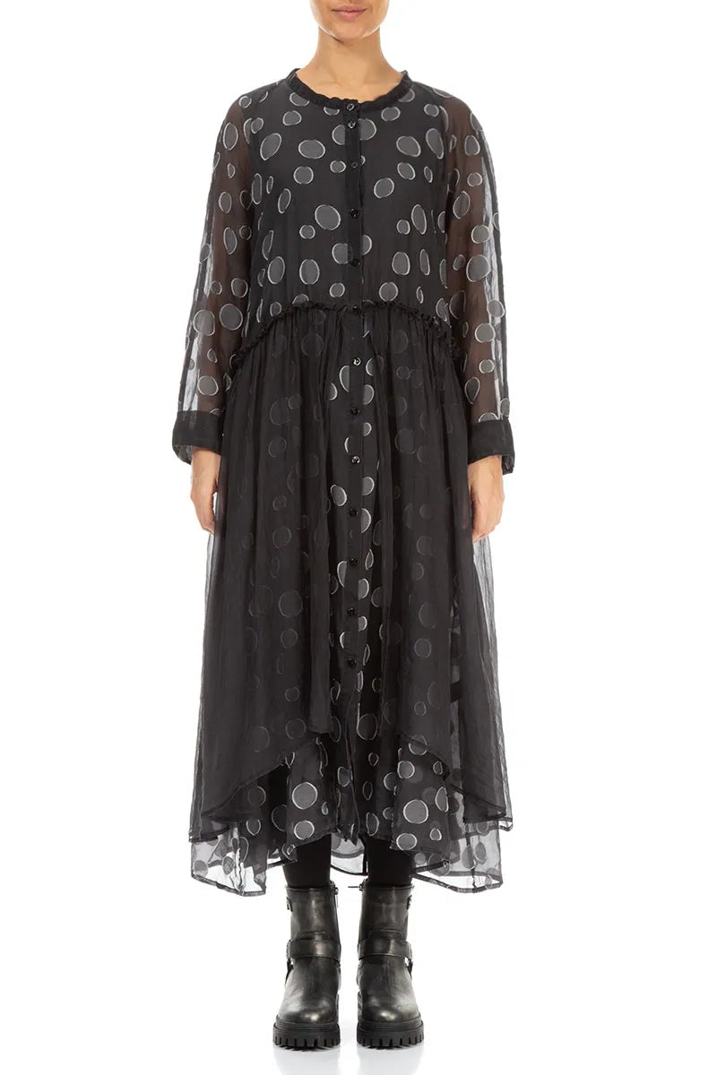 Draped Waist Grey Silver Bubbles Silk Dress 2