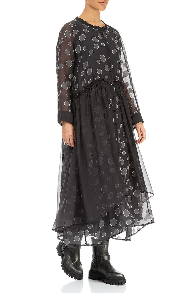 Draped Waist Grey Silver Bubbles Silk Dress 4