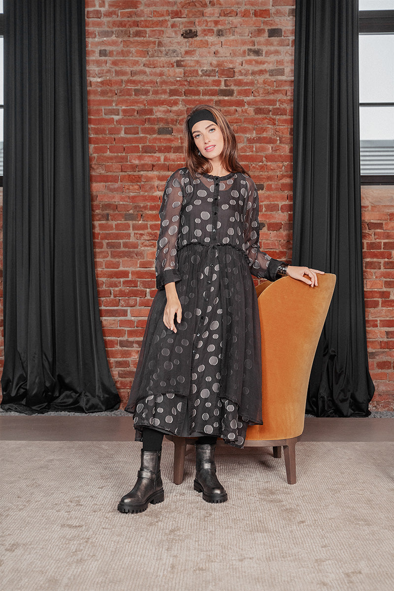 Draped Waist Grey Silver Bubbles Silk Dress 7