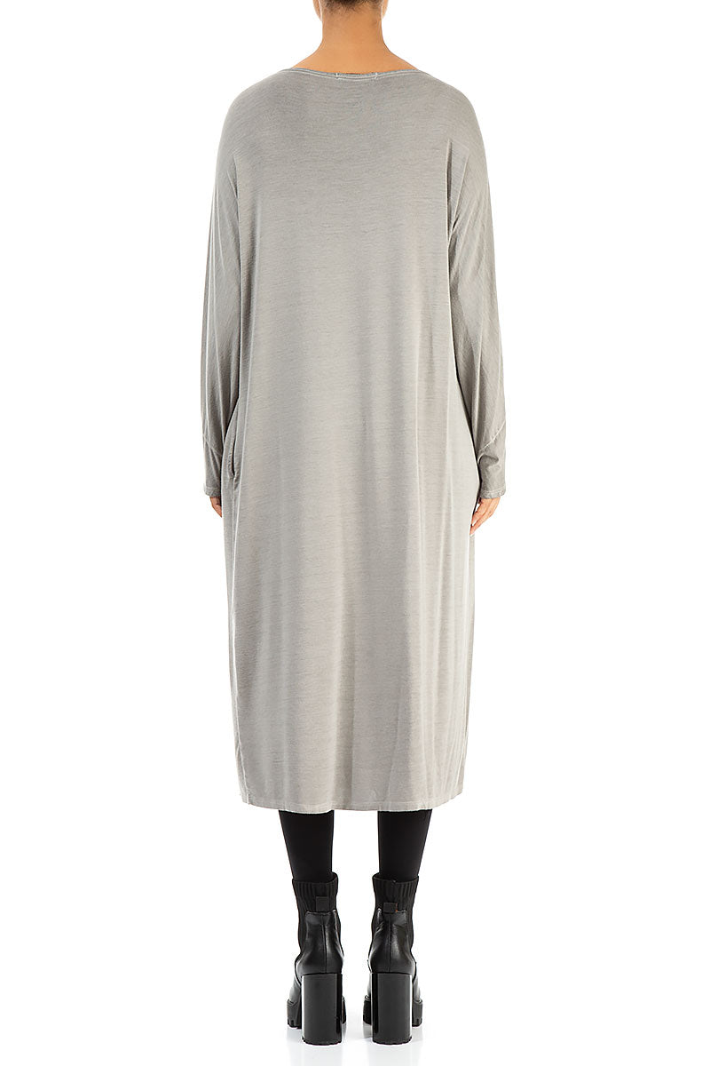 Draped Washed Effect Taupe Cotton Dress