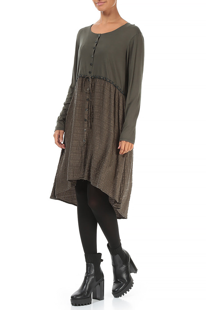 Drawstring Waist Khaki Silk Dress