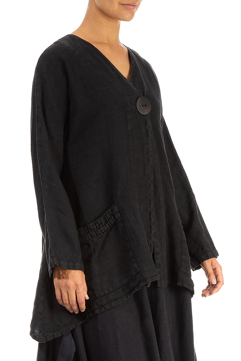 Dropped Edge Black Linen Jacket