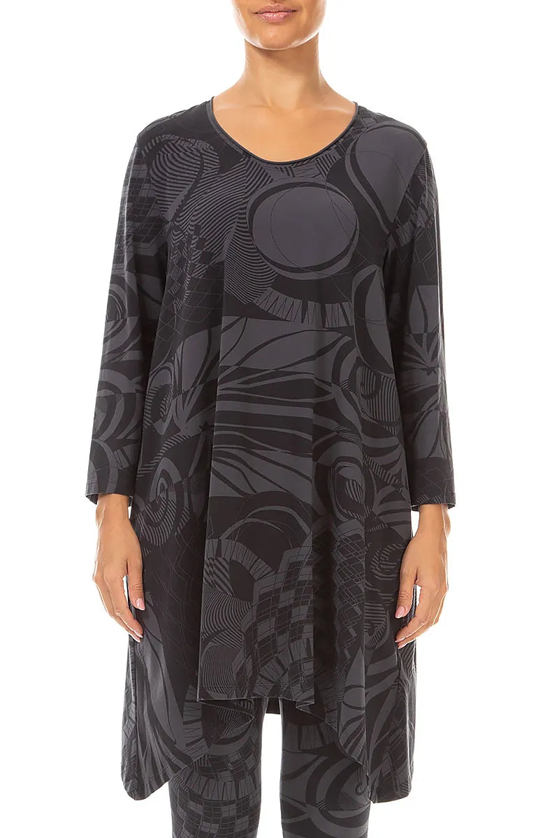 Dropped Edge Charcoal Orbit Cotton Tunic 1