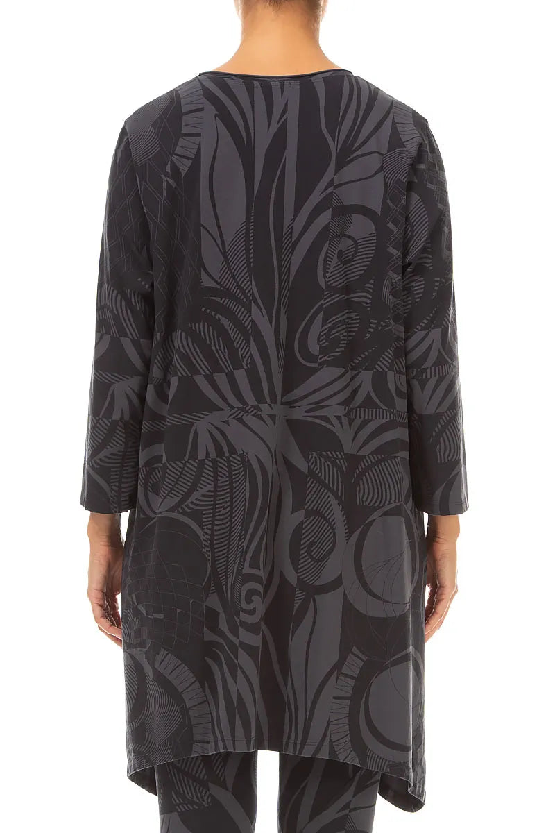 Dropped Edge Charcoal Orbit Cotton Tunic 2