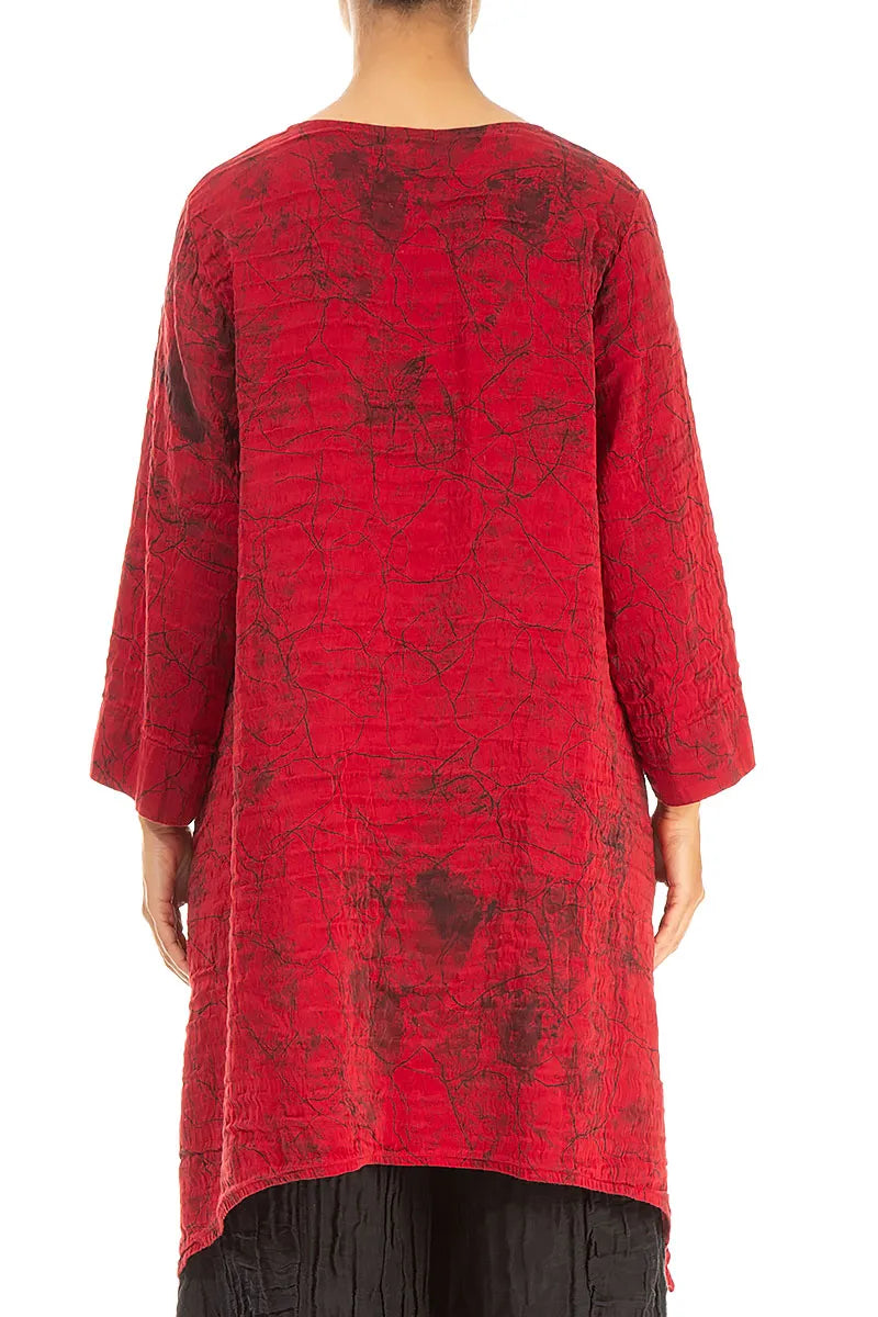 Dropped Edge Cherry Red Marble Crinkled Silk Tunic 2