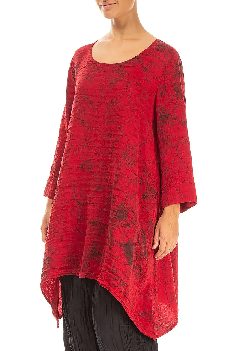 Dropped Edge Cherry Red Marble Crinkled Silk Tunic 3