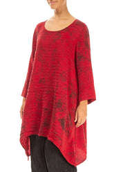 Dropped Edge Cherry Red Marble Crinkled Silk Tunic 3