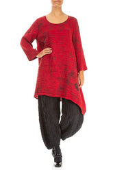 Dropped Edge Cherry Red Marble Crinkled Silk Tunic 4