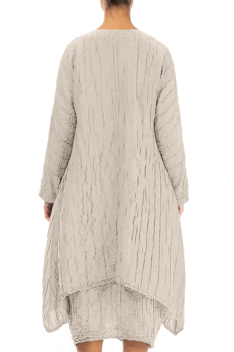 Beige Seiden-Leinenjacke mit abgerundetem Saum und Knittereffekt