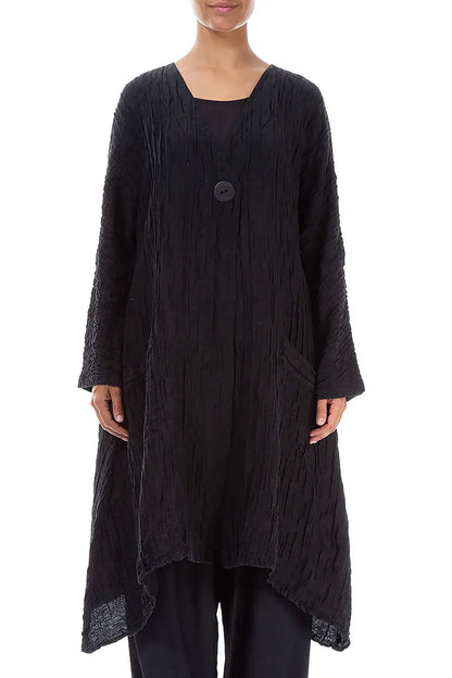 Dropped Edge Crinkled Black Silk Jacket 1