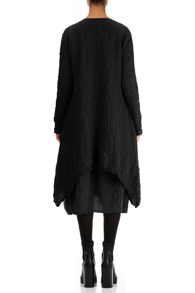 Dropped Edge Crinkled Black Silk Jacket 2