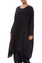Dropped Edge Crinkled Black Silk Jacket 3