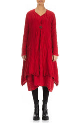 Dropped Edge Crinkled Cherry Red Silk Linen Jacket 1
