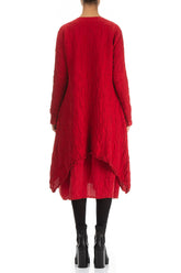 Dropped Edge Crinkled Cherry Red Silk Linen Jacket 2