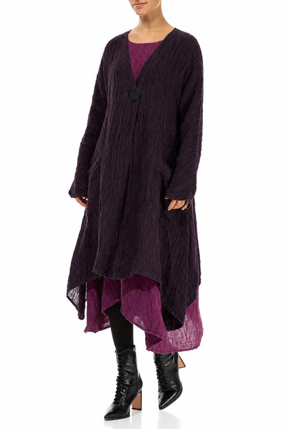 Dropped Edge Crinkled Deep Plum Silk Jacket