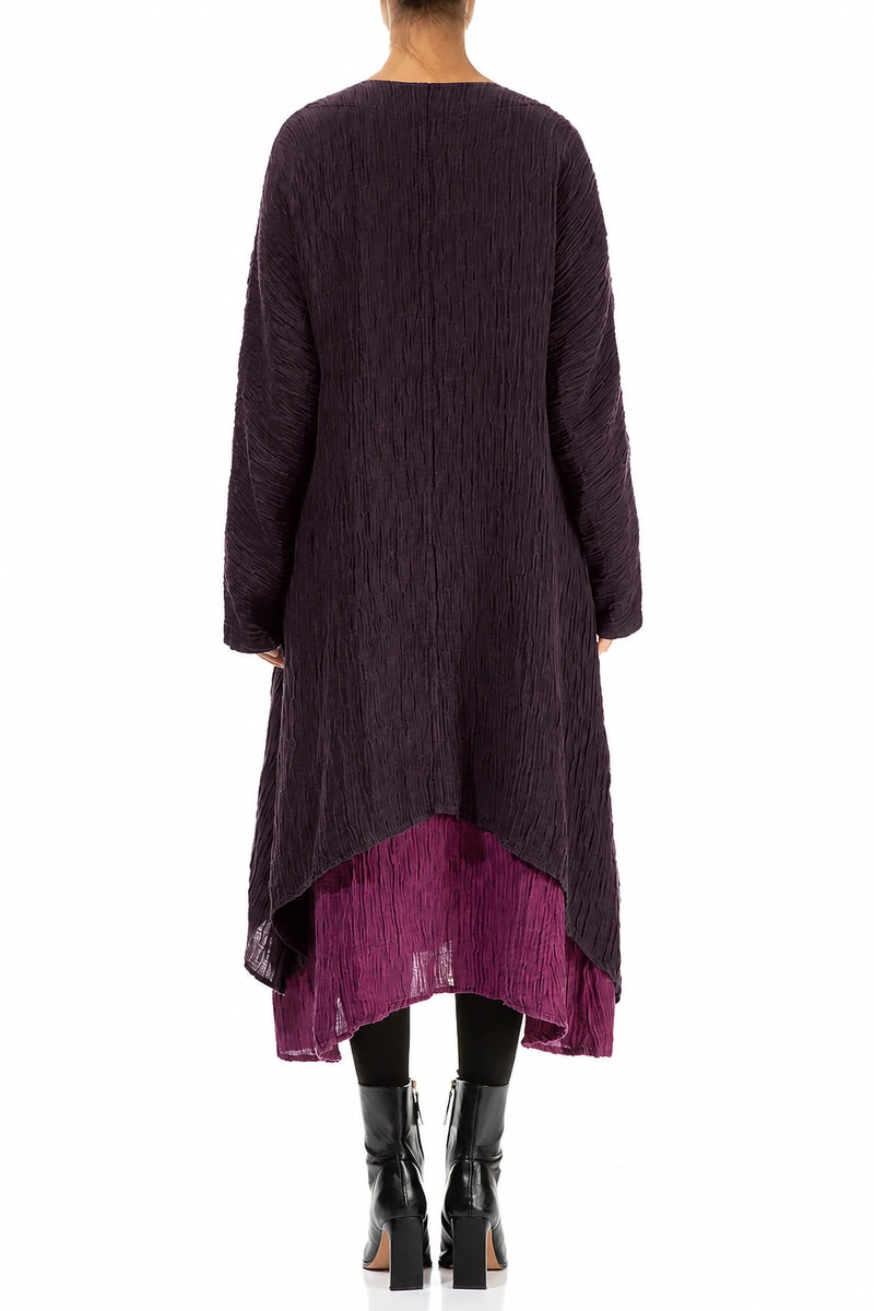 Dropped Edge Crinkled Deep Plum Silk Jacket 2