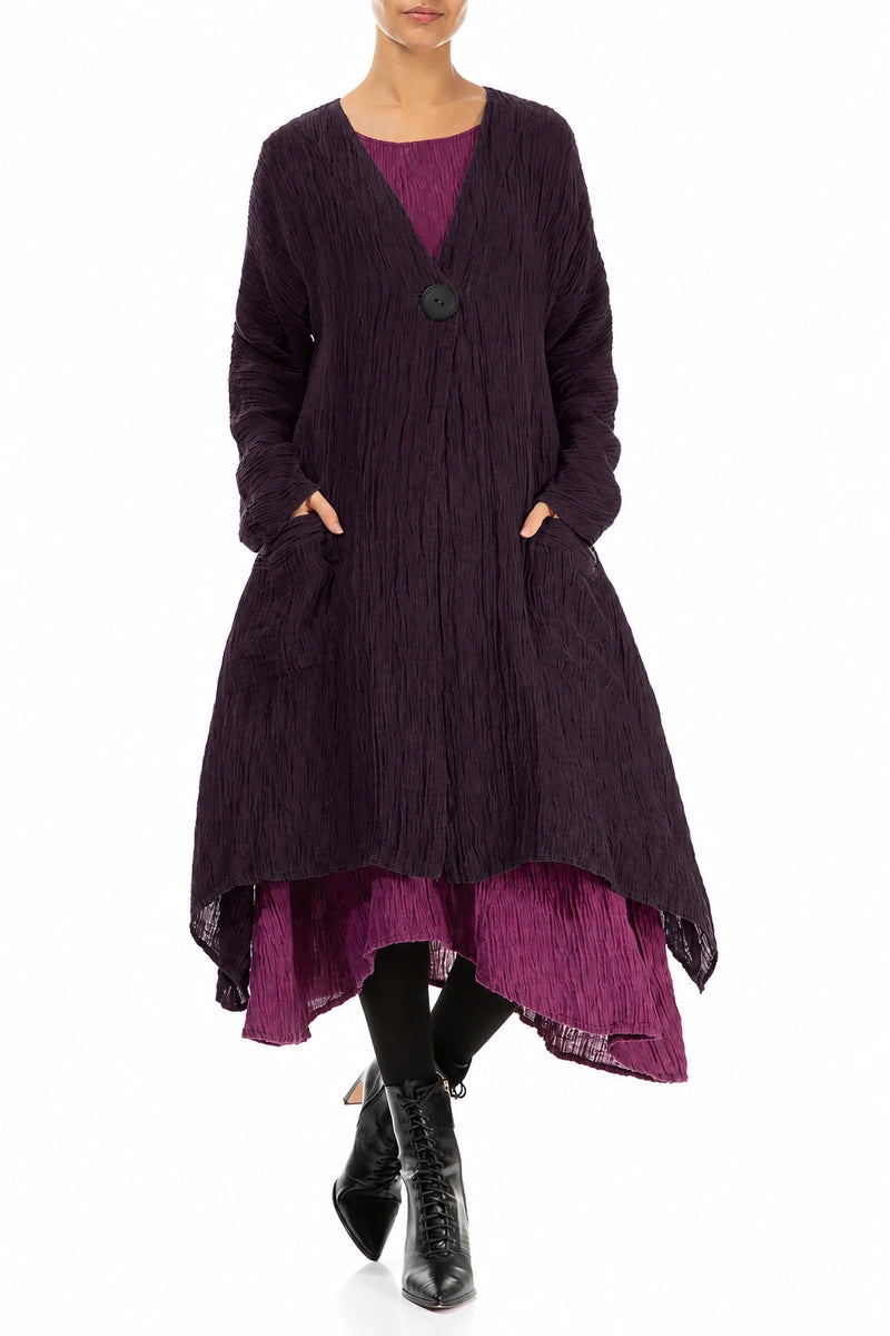 Dropped Edge Crinkled Deep Plum Silk Jacket 4