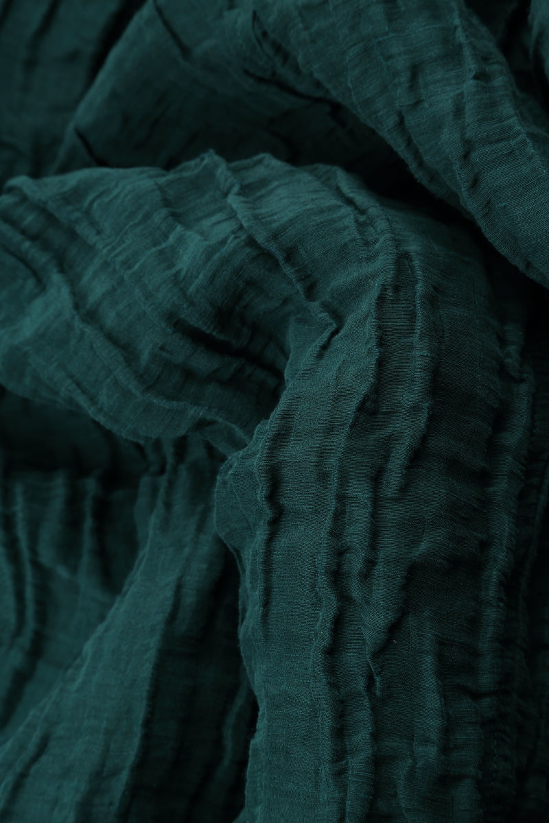 Dropped Edge Crinkled Emerald Silk Jacket