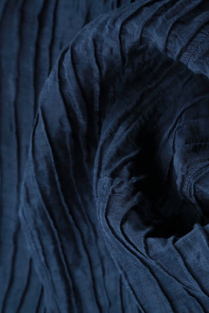 Dropped Edge Crinkled Navy Silk Linen Jacket 5