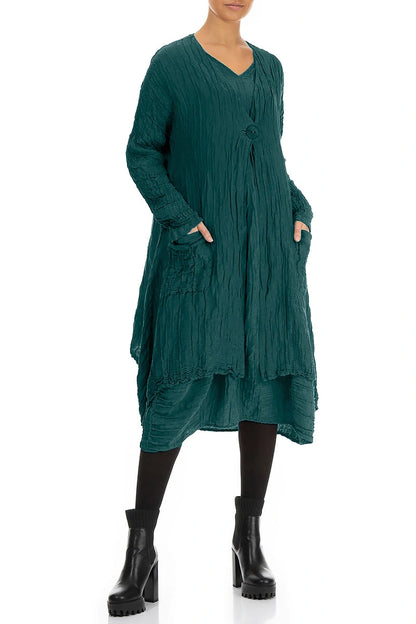 Dropped Edge Crinkled Peacock Silk Jacket 3