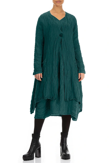 Dropped Edge Crinkled Peacock Silk Jacket 4