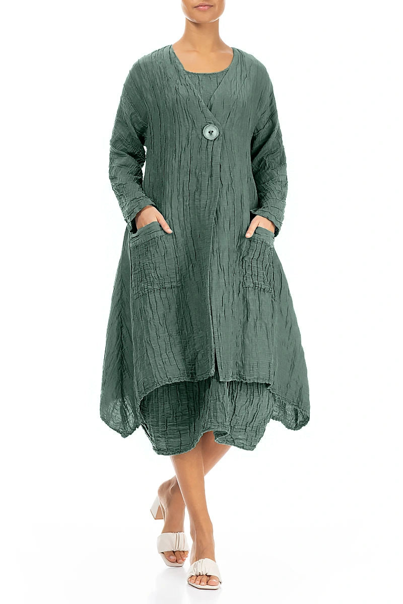Veste en lin et soie sauge froissée à bords tombants