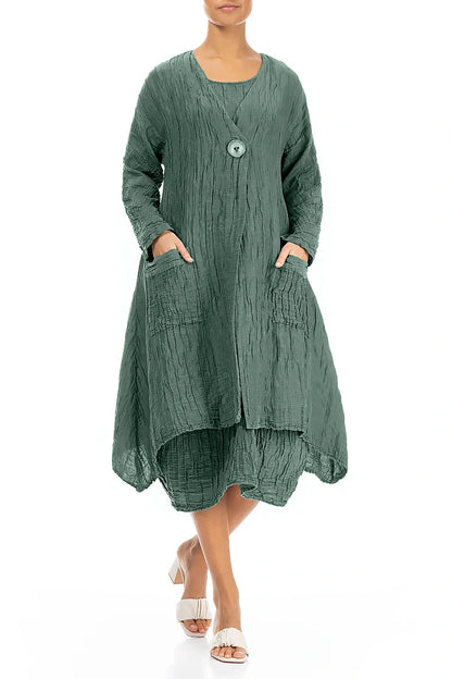 Veste en lin et soie sauge froissée à bords tombants