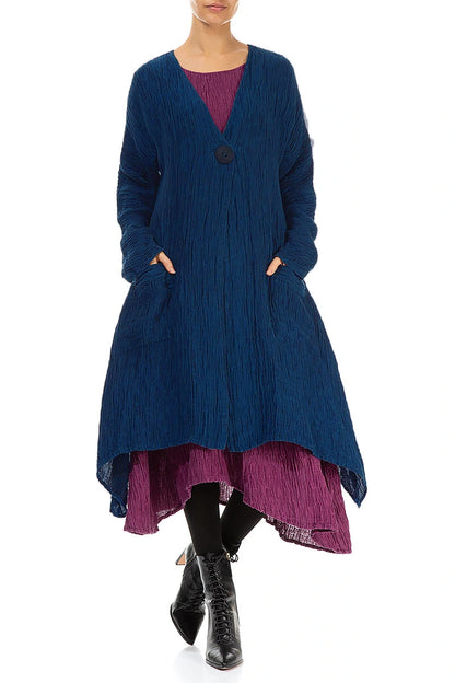 Dropped Edge Crinkled Sapphire Silk Jacket 5