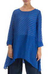 Dropped Bubbly Pattern Blue Silk Tunic 3