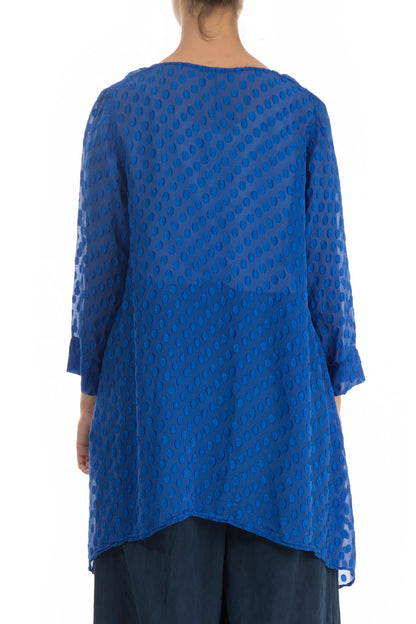 Dropped Bubbly Pattern Blue Silk Tunic 2