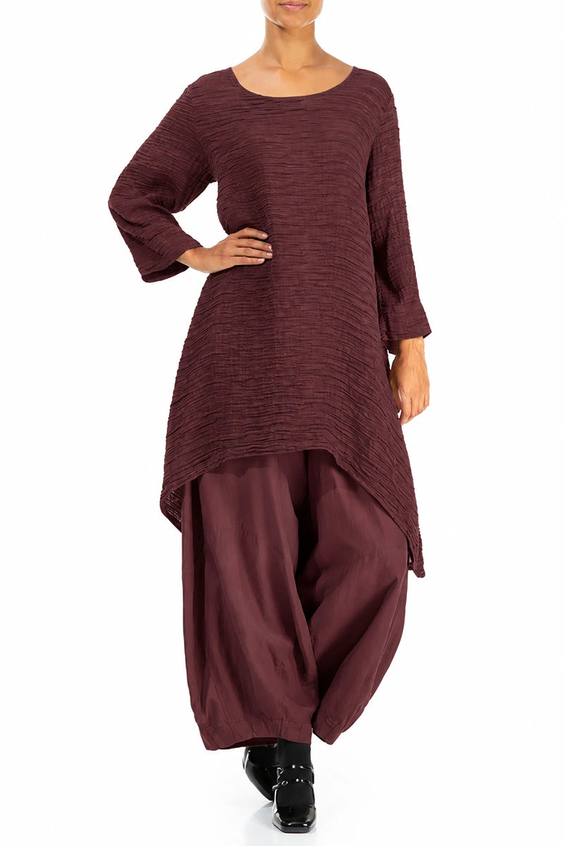 Dropped Edge Maroon Crinkled Silk Tunic 4