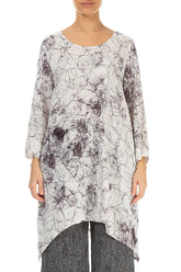 Dropped Edge Off White Marble Crinkled Silk Tunic 1