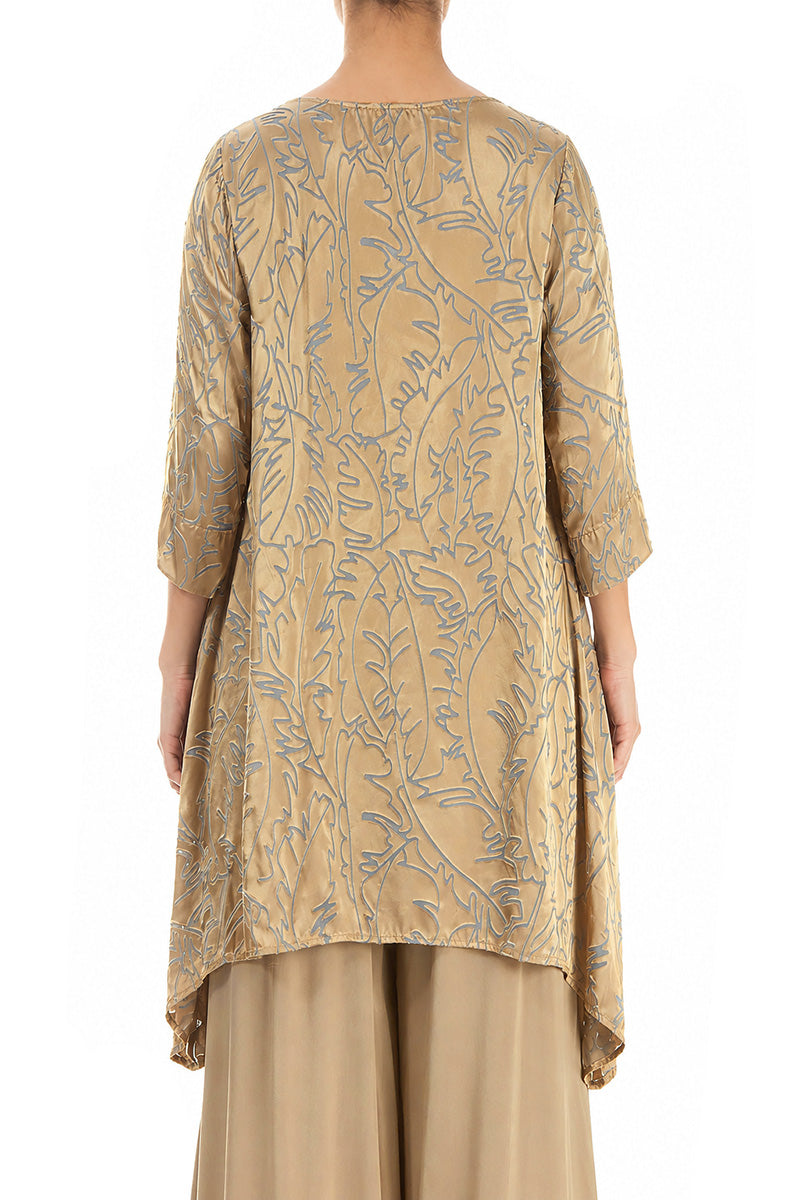 Dropped Edge Olive Devoré Feather Silk Tunic