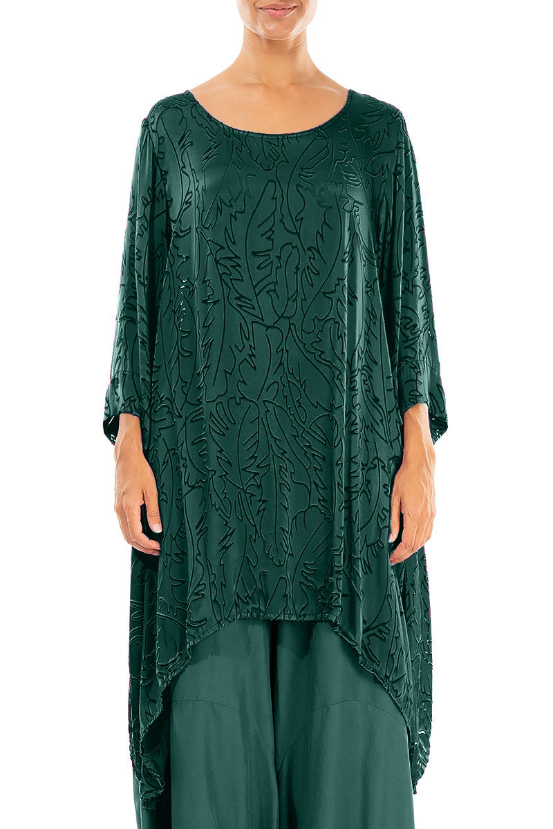 Dropped Edge Peacock Devoré Feather Silk Tunic 1