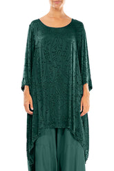 Dropped Edge Peacock Devoré Feather Silk Tunic 1
