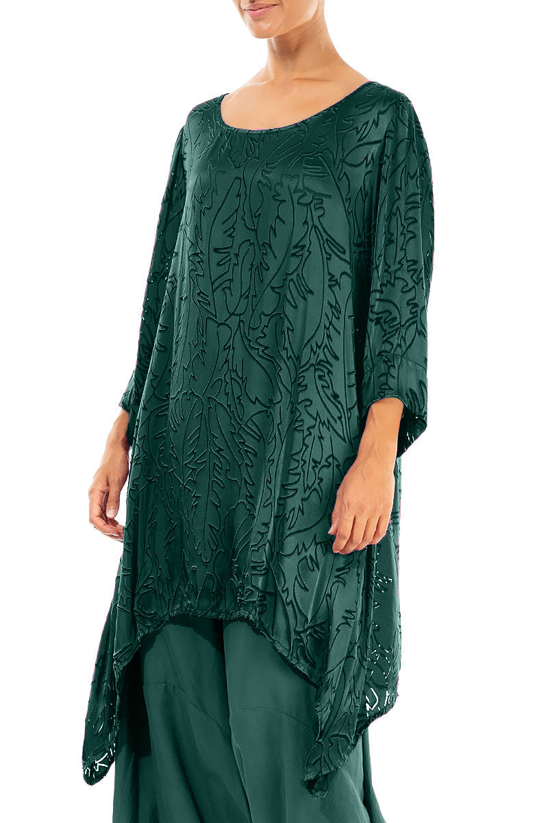 Dropped Edge Peacock Devoré Feather Silk Tunic 3