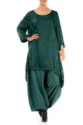 Dropped Edge Peacock Devoré Feather Silk Tunic 4