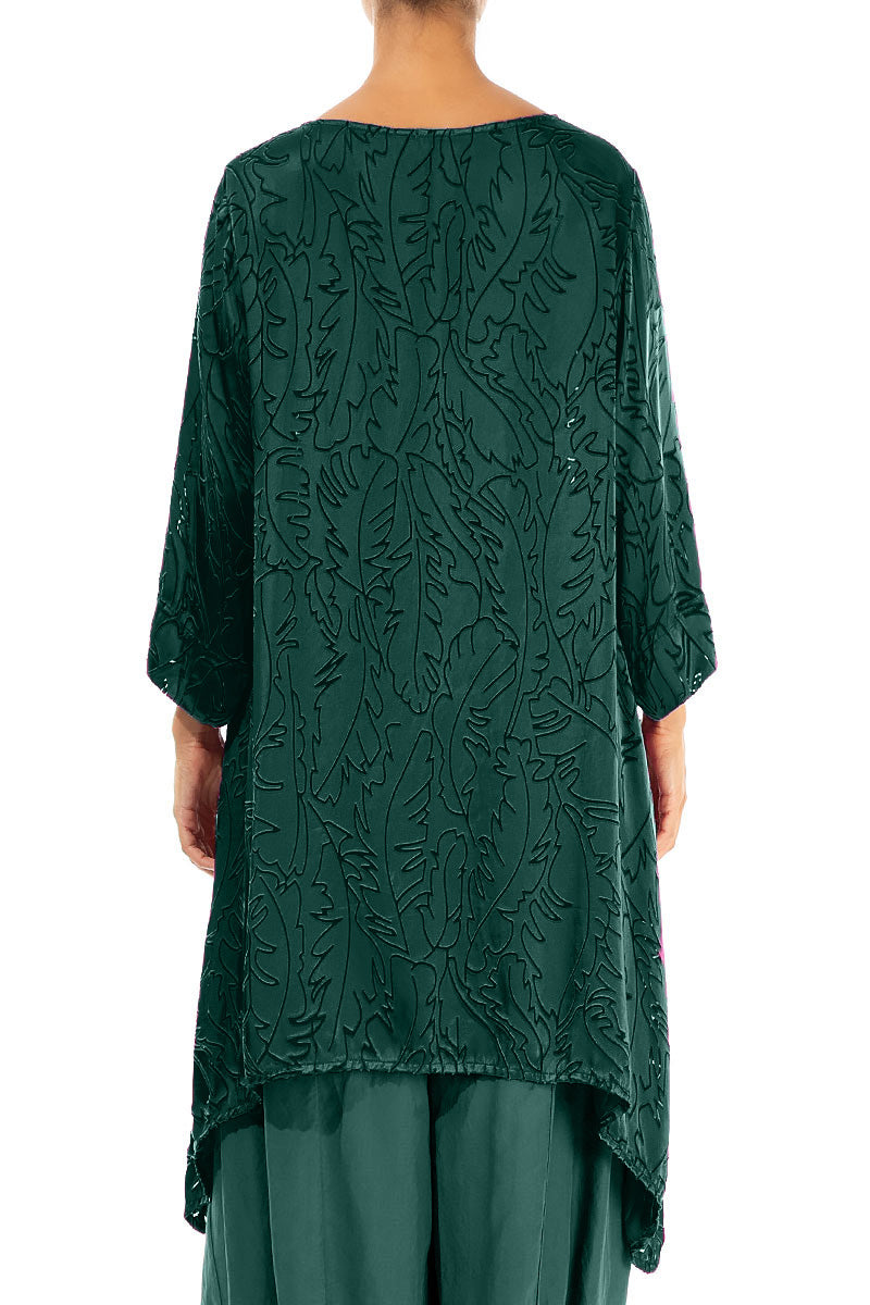 Dropped Edge Peacock Devoré Feather Silk Tunic 2