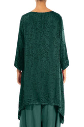 Dropped Edge Peacock Devoré Feather Silk Tunic 2