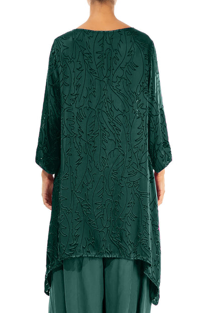 Dropped Edge Peacock Devoré Feather Silk Tunic 2