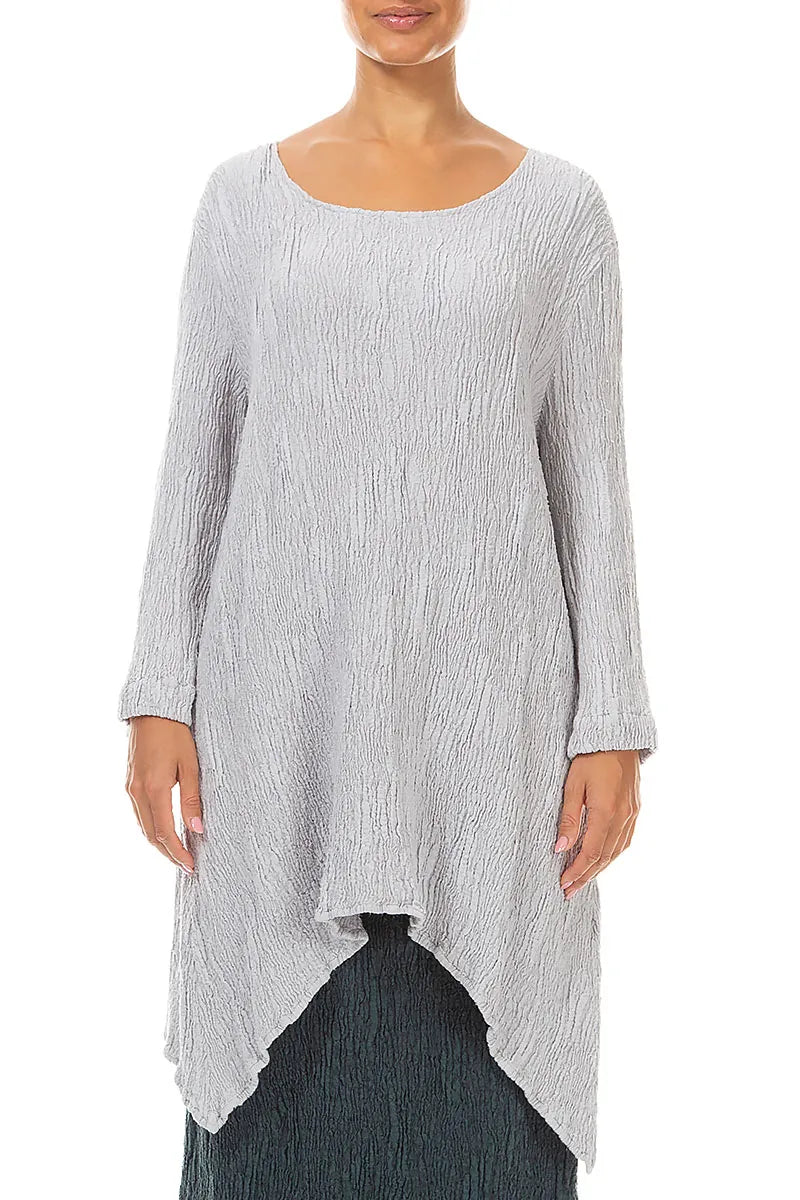 Dropped Edge Pearl Grey Textured Silk Linen Tunic 1