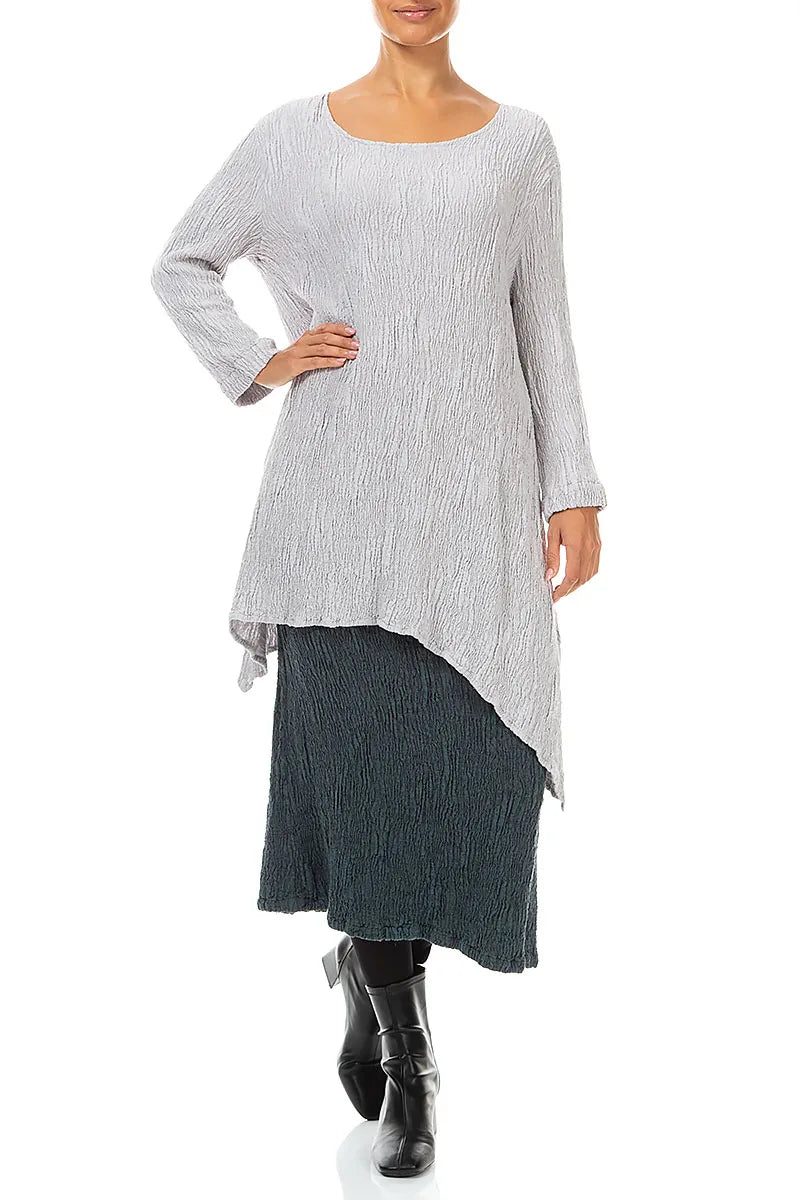 Dropped Edge Pearl Grey Textured Silk Linen Tunic 3