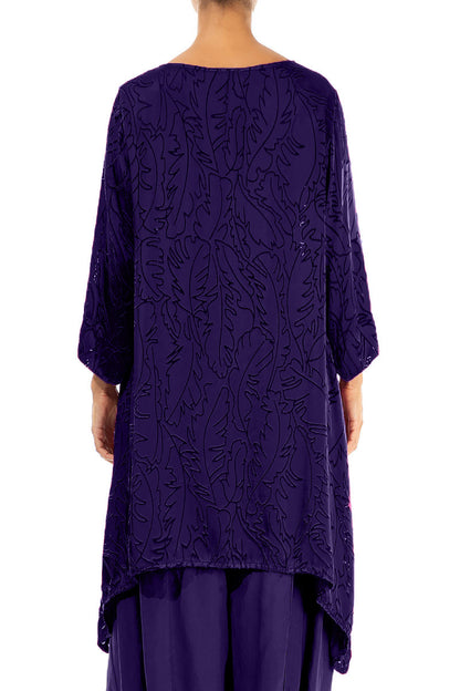 Dropped Edge Royal Purple Devoré Feather Silk Tunic 2
