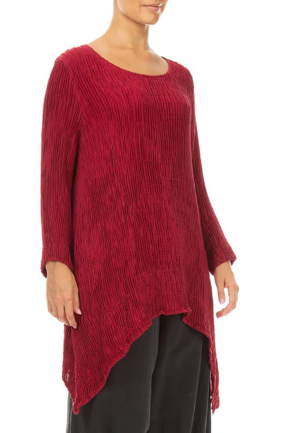 Dropped Edge Ruby Plissé Silk Tunic 3