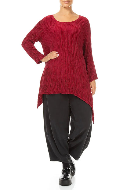 Dropped Edge Ruby Plissé Silk Tunic 4