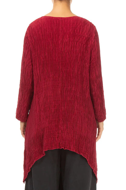 Dropped Edge Ruby Plissé Silk Tunic 2
